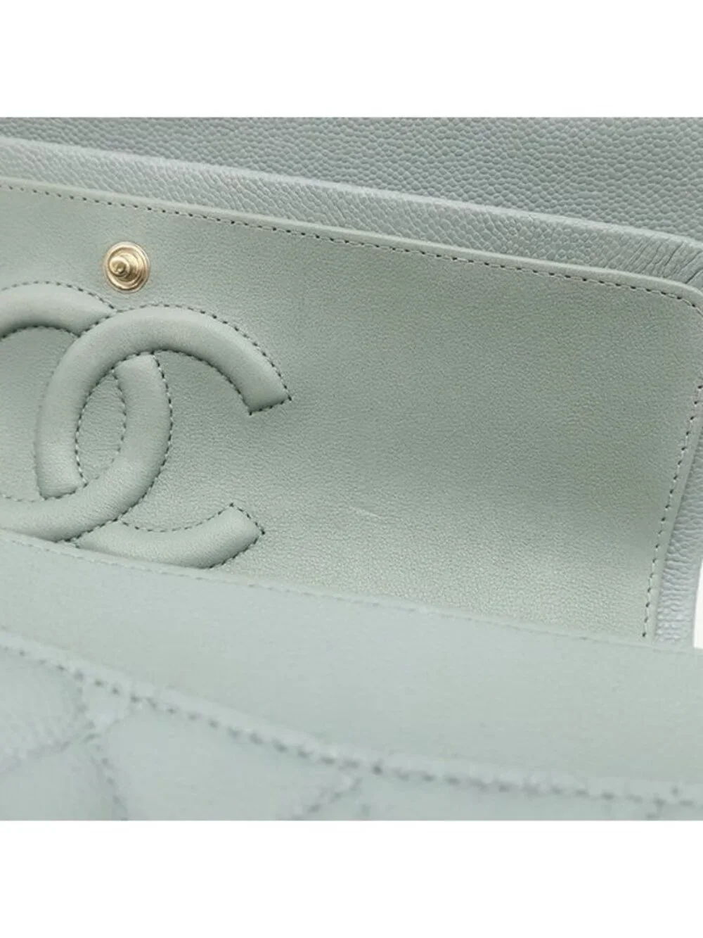 Chanel Shoulder Bag Quilted 25 Double Flap Caviar Leather Green Gold Chain